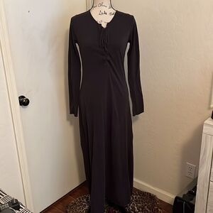 Free People Beach Black Front Tie Long Dress Boho Casual Grunge Emo Modern